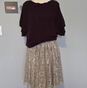 HD in Paris Beige Metallic Lace Skirt, Size 4